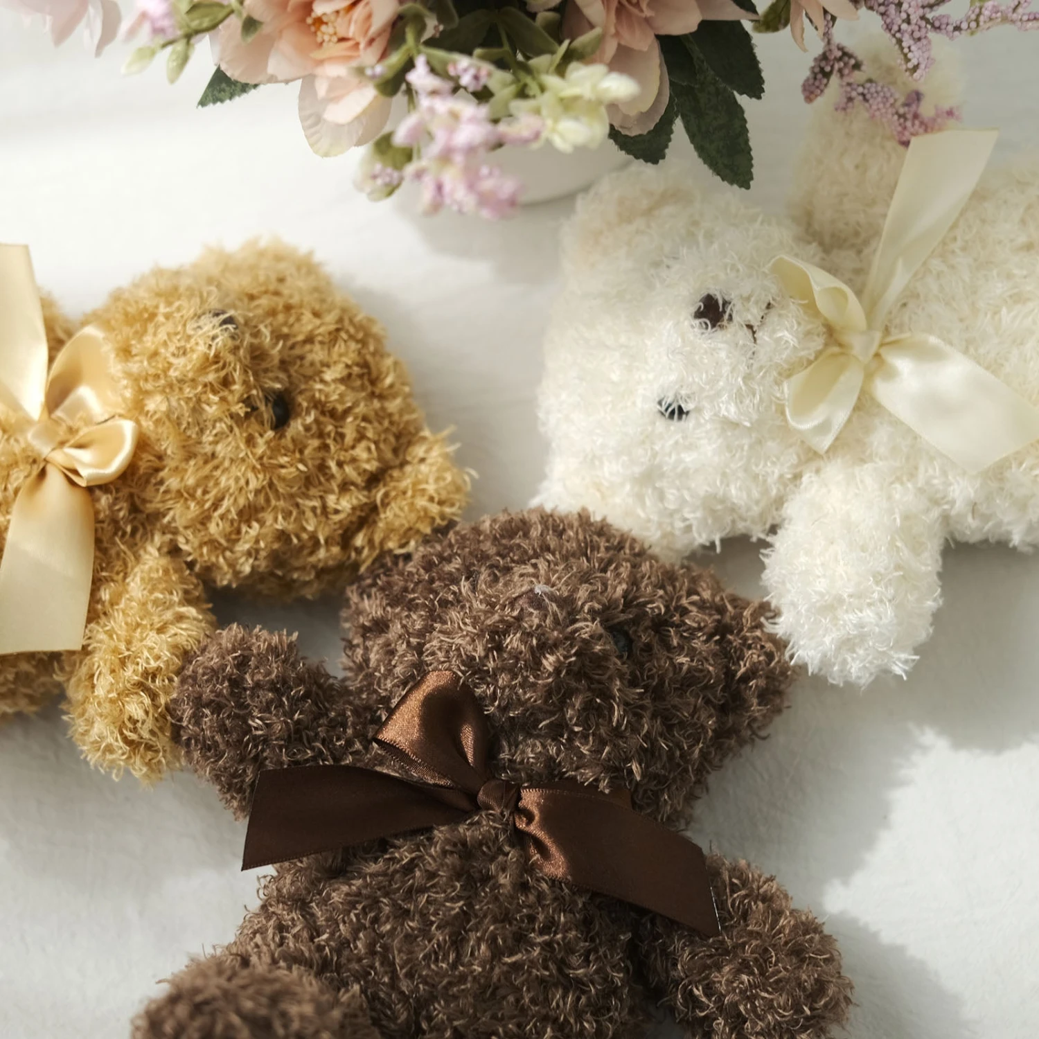 Set Of 3 Cute Plush Stuffed Teddy Bears Centerpiece Decor, Soft Toy Animals Party Decorations - Dark Brown,Ivory,Natural 7" 4 Set Of 3 Cute Plush Stuffed Teddy Bears Centerpiece Decor, Soft Toy Animals Party Decorations - Dark Brown,Ivory,Natural 7" - Image 4
