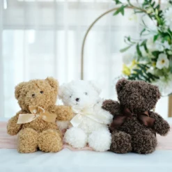 Set Of 3 Cute Plush Stuffed Teddy Bears Centerpiece Decor, Soft Toy Animals Party Decorations - Dark Brown,Ivory,Natural 7"