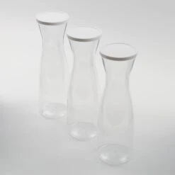 Set Of 3 | 34oz Clear Disposable Plastic Carafes With Lids, Water Pitcher Juice Jar Beverage Containers -Home Decor Promotional Store DSP SERV CRF01 34 CLR D06