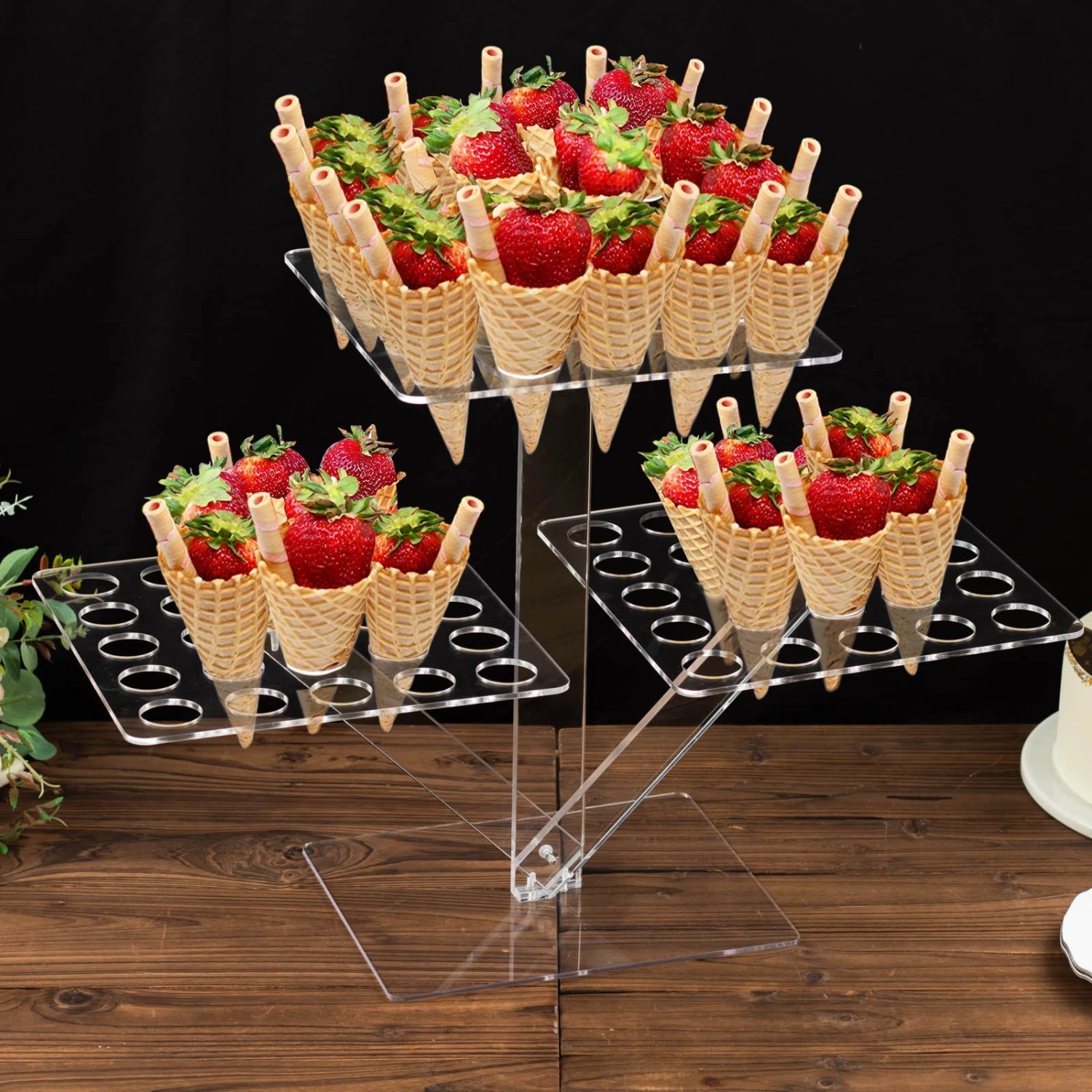 Clear 3-Tier Acrylic 72-Slot Mini Cupcake Display Stand, Foldable Plastic Shot Glass Ice Cream Cone Tray 18" Tall 2 Clear 3-Tier Acrylic 72-Slot Mini Cupcake Display Stand, Foldable Plastic Shot Glass Ice Cream Cone Tray 18" Tall - Image 2