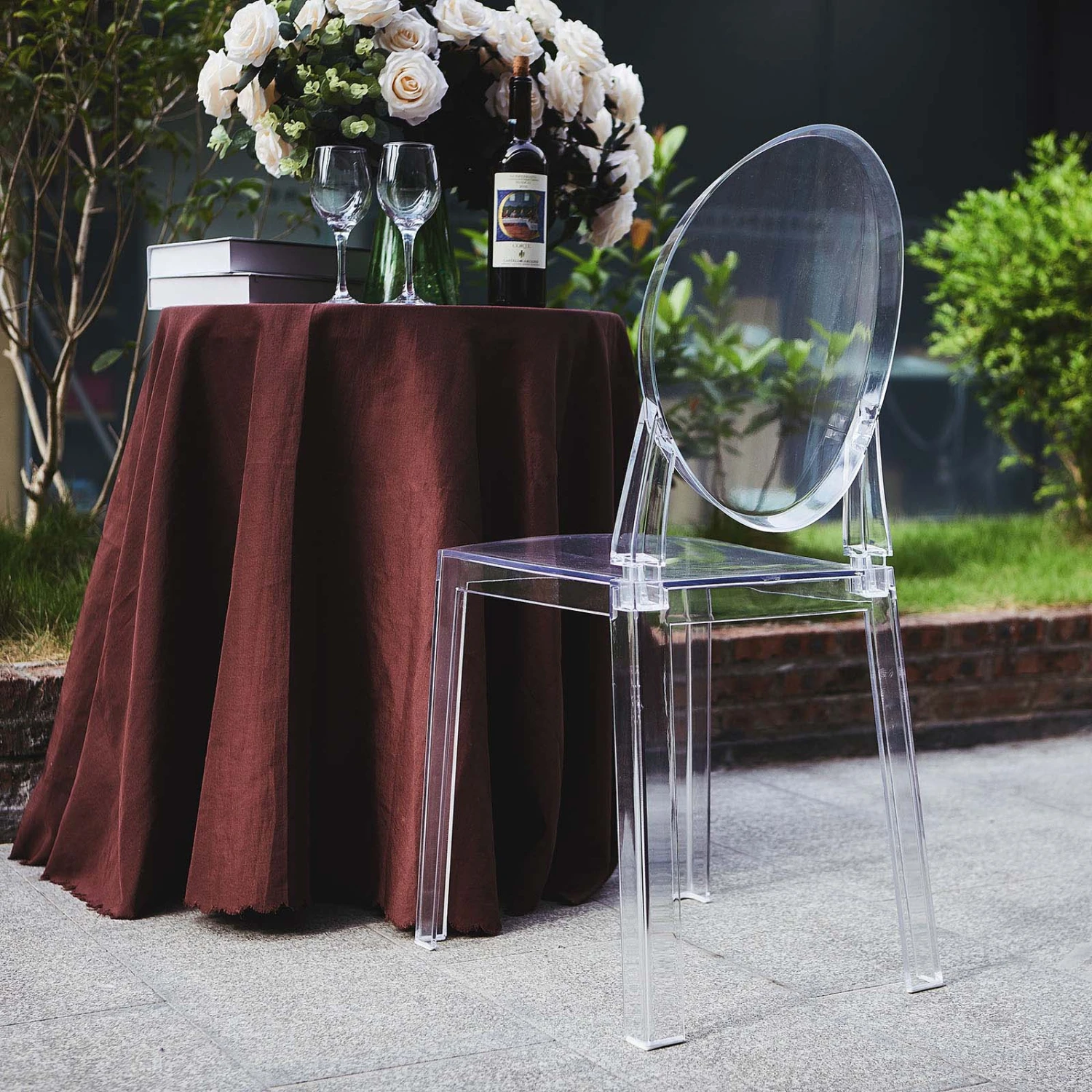 Clear Acrylic Banquet Ghost Chair With Oval Back, Transparent Armless Accent Chair 1 Clear Acrylic Banquet Ghost Chair With Oval Back, Transparent Armless Accent Chair