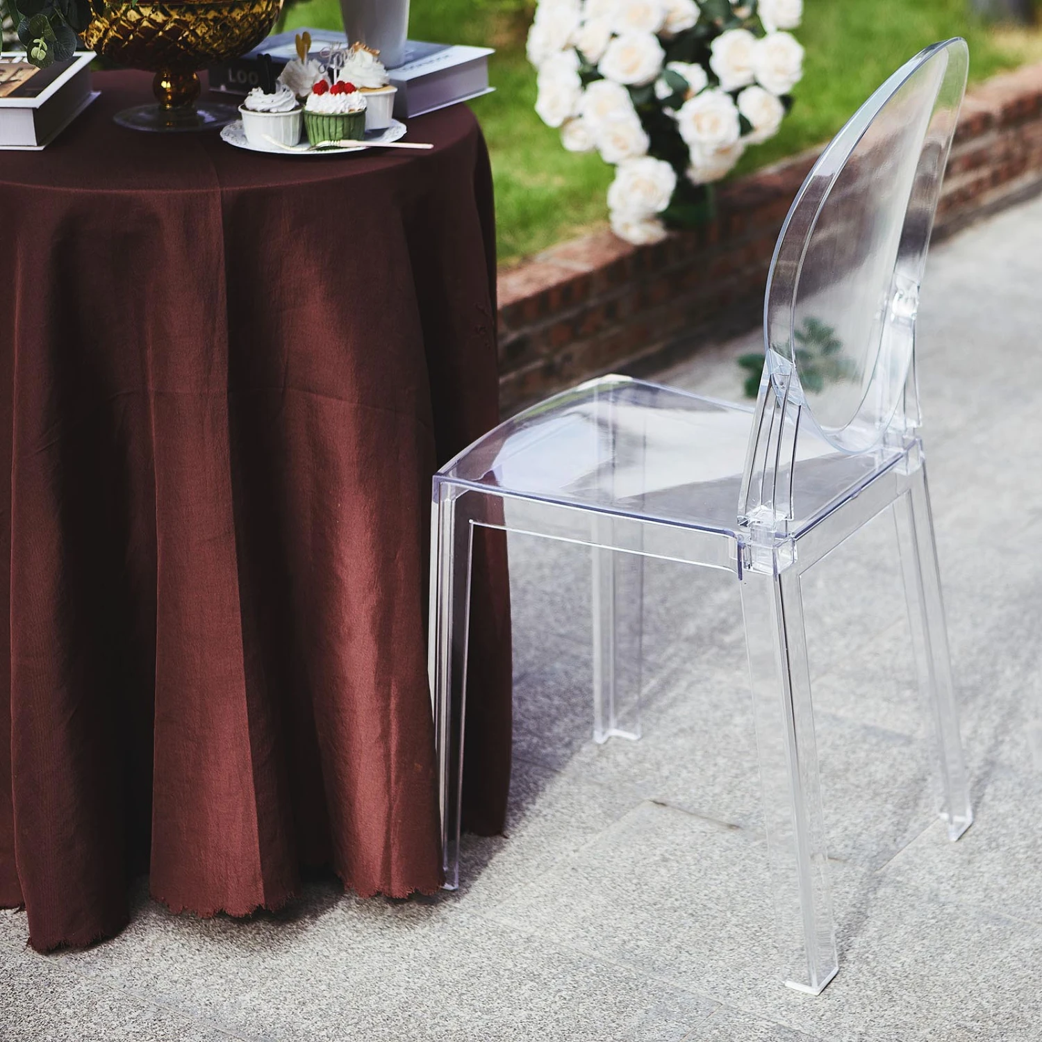 Clear Acrylic Banquet Ghost Chair With Oval Back, Transparent Armless Accent Chair 4 Clear Acrylic Banquet Ghost Chair With Oval Back, Transparent Armless Accent Chair - Image 4
