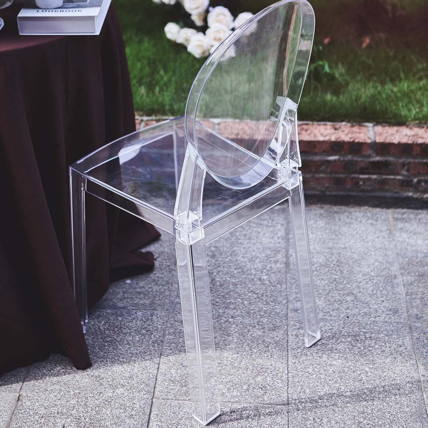 Clear Acrylic Banquet Ghost Chair With Oval Back, Transparent Armless Accent Chair 5 Clear Acrylic Banquet Ghost Chair With Oval Back, Transparent Armless Accent Chair - Image 5