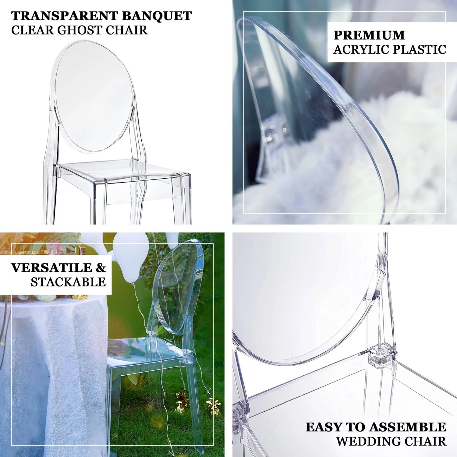 Clear Acrylic Banquet Ghost Chair With Oval Back, Transparent Armless Accent Chair 2 Clear Acrylic Banquet Ghost Chair With Oval Back, Transparent Armless Accent Chair - Image 2