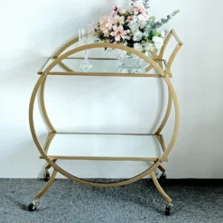 Gold Metal 2-Tier Bar Cart Mirror Serving Tray Kitchen Trolley, Round Teacart Island Cart 2.5ft Tall -Home Decor Promotional Store FURN CART 001 GOLD D02.progressive 20d770dd dbff 4788 9ca4 b217b19e568d