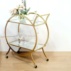 Gold Metal 2-Tier Bar Cart Mirror Serving Tray Kitchen Trolley, Round Teacart Island Cart 2.5ft Tall -Home Decor Promotional Store FURN CART 001 GOLD D04.progressive a90006e1 e295 445e bfcc fa46c783f952