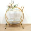 Gold Metal 2-Tier Bar Cart Mirror Serving Tray Kitchen Trolley, Round Teacart Island Cart 2.5ft Tall