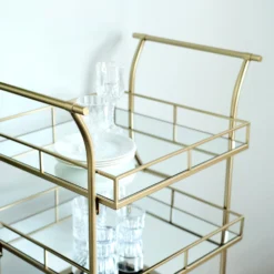 Gold Metal 3-Tier Bar Cart Mirror Serving Tray Kitchen Trolley, Teacart Island Trolley 3ft Tall -Home Decor Promotional Store FURN CART 002 GOLD D01.progressive 6499be4b 55d7 44c7 8582 3eaafbc5572c