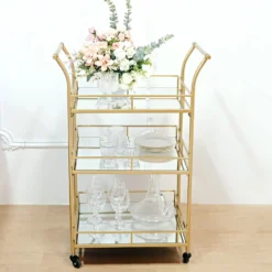 Gold Metal 3-Tier Bar Cart Mirror Serving Tray Kitchen Trolley, Teacart Island Trolley 3ft Tall -Home Decor Promotional Store FURN CART 002 GOLD D03.progressive 18374b03 0d7b 4a8b ae5b d457828ac54a
