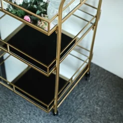 Gold Metal 3-Tier Bar Cart Mirror Serving Tray Kitchen Trolley, Teacart Island Trolley 3ft Tall -Home Decor Promotional Store FURN CART 002 GOLD D04.progressive f4fc0690 afe2 449c 9559 9d89700548c3