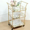 Gold Metal 3-Tier Bar Cart Mirror Serving Tray Kitchen Trolley, Teacart Island Trolley 3ft Tall