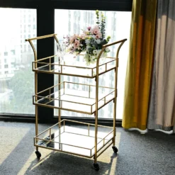Gold Metal 3-Tier Bar Cart Mirror Serving Tray Kitchen Trolley, Teacart Island Trolley 3ft Tall -Home Decor Promotional Store FURN CART 002 GOLD D07.progressive 7a966d46 7868 4c32 85a7 614f20313937