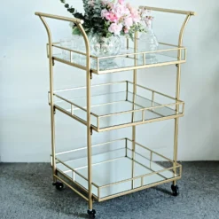 Gold Metal 3-Tier Bar Cart Mirror Serving Tray Kitchen Trolley, Teacart Island Trolley 3ft Tall -Home Decor Promotional Store FURN CART 002 GOLD 01.progressive bd4fa877 f4ec 47a6 a2d3 bf5129fea980
