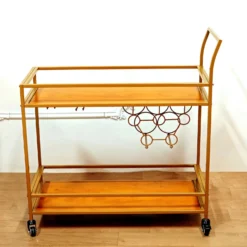 Gold Metal 2-Tier Bar Cart Wine Rack With Wooden Serving Trays, Kitchen Trolley With 5 Wine Bottles & 2 Wine Glass Holder Rack 3ft -Home Decor Promotional Store FURN CART 003 GOLD D07.progressive 275ebfeb a86d 4587 b90c e6b76906925e