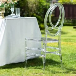 Stackable Clear Acrylic Phoenix Chiavari Ghost Chair, Transparent Resin Armless Oval Back Chair -Home Decor Promotional Store FURN CHIV03 CLR 02
