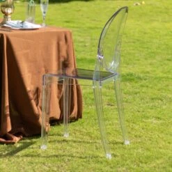 4 Pack Stackable Clear Acrylic Ghost Banquet Chairs With Oval Back, Fully Assembled Armless Accent Chairs -Home Decor Promotional Store FURN CHIV04 CLR CASE D01