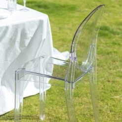 4 Pack Stackable Clear Acrylic Ghost Banquet Chairs With Oval Back, Fully Assembled Armless Accent Chairs -Home Decor Promotional Store FURN CHIV04 CLR CASE D06