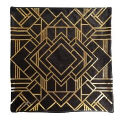 Set Of 4 | 18" Black/Gold Foil Geometric Print Throw Pillow Covers, Velvet Square Sofa Cushion Covers -Home Decor Promotional Store FURN PLW FOIL02 SET4 BLK D09