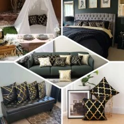 Set Of 4 | 18" Black/Gold Foil Geometric Print Throw Pillow Covers, Velvet Square Sofa Cushion Covers -Home Decor Promotional Store FURN PLW FOIL02 SET4 BLK EBC2