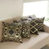 Set Of 4 | 18" Black/Gold Foil Geometric Print Throw Pillow Covers, Velvet Square Sofa Cushion Covers