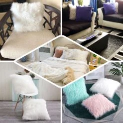 2 Pack | 18" White Faux Fur Sheepskin Throw Pillow Cases, Square Pillow Covers -Home Decor Promotional Store FURN PLW FUR01 18 WHT EBC2