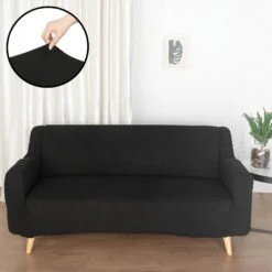 Easy Fit Stretch Sofa Slipcover 1-Piece 3 Seater Couch Cover Furniture Protector, Spandex Jacquard Fabric With Elastic Bottom -Home Decor Promotional Store FURN SOFA JAC 3 BLK 01