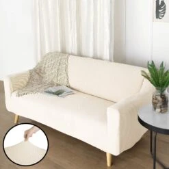Easy Fit Stretch Sofa Slipcover 1-Piece 3 Seater Couch Cover Furniture Protector, Spandex Jacquard Fabric With Elastic Bottom