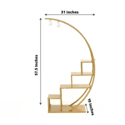 4.5ft Gold Metal 4-Tier Half Moon Plant Shelf Rack With Hanging Hooks, Dessert Display Stand -Home Decor Promotional Store FURN STND 002 GOLD 98