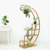 4.5ft Gold Metal 4-Tier Half Moon Plant Shelf Rack With Hanging Hooks, Dessert Display Stand