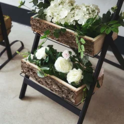 42" 3-Tier Metal Ladder Plant Stand With Natural Wooden Log Planters -Home Decor Promotional Store FURN WOD RCK001 D05