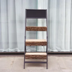42" 3-Tier Metal Ladder Plant Stand With Natural Wooden Log Planters -Home Decor Promotional Store FURN WOD RCK001 02