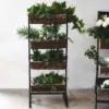 42" 4-Tier Metal Ladder Plant Stand With Natural Wooden Log Planters