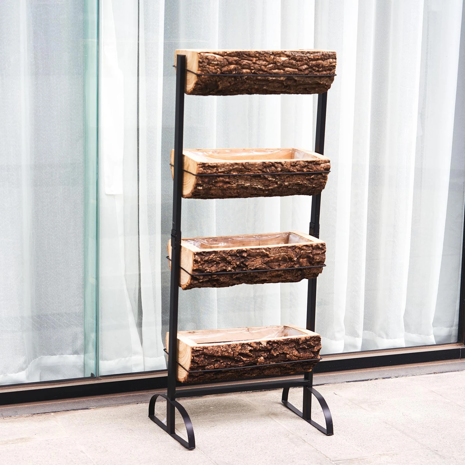 42" 4-Tier Metal Ladder Plant Stand With Natural Wooden Log Planters 5 42" 4-Tier Metal Ladder Plant Stand With Natural Wooden Log Planters - Image 5