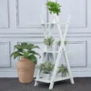 44" 3-Tier White Wooden Plant Stand, X-Frame Display Shelf Accent Rack