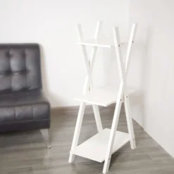 44" 3-Tier White Wooden Plant Stand, X-Frame Display Shelf Accent Rack -Home Decor Promotional Store FURN WOD RCK003 WHT D07