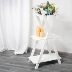 44" 3-Tier White Wooden Plant Stand, X-Frame Display Shelf Accent Rack -Home Decor Promotional Store FURN WOD RCK003 WHT D12