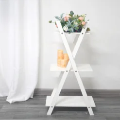 44" 3-Tier White Wooden Plant Stand, X-Frame Display Shelf Accent Rack -Home Decor Promotional Store FURN WOD RCK003 WHT D13