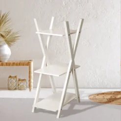 44" 3-Tier White Wooden Plant Stand, X-Frame Display Shelf Accent Rack -Home Decor Promotional Store FURN WOD RCK003 WHT 01