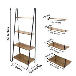5ft 4-Tier Metal Leaning Ladder Bookshelf Stand With Natural Wood Racks -Home Decor Promotional Store FURN WOD RCK004 DKBN 98.progressive 8364b979 e69e 46f2 831c a499bf63a8ba