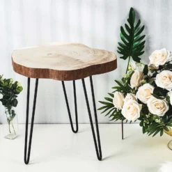 18" Live Edge Round Rustic Wood End Table, Farmhouse 3 Leg Side Table -Home Decor Promotional Store FURN WOD TAB001 D01
