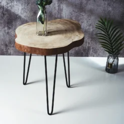 18" Live Edge Round Rustic Wood End Table, Farmhouse 3 Leg Side Table -Home Decor Promotional Store FURN WOD TAB001 D02