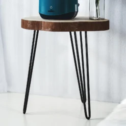 18" Live Edge Round Rustic Wood End Table, Farmhouse 3 Leg Side Table -Home Decor Promotional Store FURN WOD TAB001 D04