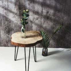 18" Live Edge Round Rustic Wood End Table, Farmhouse 3 Leg Side Table -Home Decor Promotional Store FURN WOD TAB001 D08