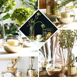 2 Pack Gold Honeycomb Glass Bubble Vase, Candle Holders Table Centerpiece 4.5" -Home Decor Promotional Store FXYqawjQ