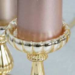 Set Of 3 | Mercury Glass Pillar Candle Holder Stands, Votive Candle Centerpieces - 7", 8", 10" -Home Decor Promotional Store GLAS CAN05 GOLD D02