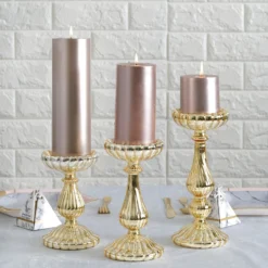 Set Of 3 | Mercury Glass Pillar Candle Holder Stands, Votive Candle Centerpieces - 7", 8", 10" -Home Decor Promotional Store GLAS CAN05 GOLD 01.progressive 2339eb20 f871 4c01 9ce8 cfbbaaa71e10