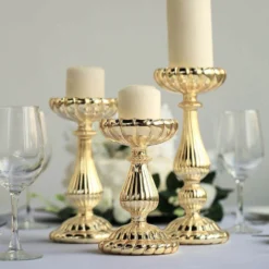 Set Of 3 | Mercury Glass Pillar Candle Holder Stands, Votive Candle Centerpieces - 7", 8", 10" -Home Decor Promotional Store GLAS CAN05 GOLD 02.progressive 16d26267 bdb2 4f4b 966b 146fe3b2bc58