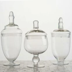 Set Of 3 Glass Apothecary Candy Jars With Lids - 9"/10"/11" 25 Set Of 3 Glass Apothecary Candy Jars With Lids - 9"/10"/11" -Home Decor Promotional Store GLAS JAR07 CLR D04