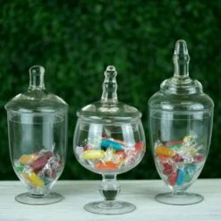 Set Of 3 Glass Apothecary Candy Jars With Lids - 9"/10"/11" 22 Set Of 3 Glass Apothecary Candy Jars With Lids - 9"/10"/11" -Home Decor Promotional Store GLAS JAR07 CLR 02