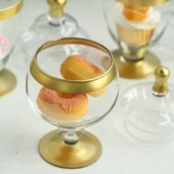 Set Of 3 - Gold Trim Apothecary Jars, Glass Candy Jars With Lids - 9",9",8" -Home Decor Promotional Store GLAS JAR07 GOLD D04